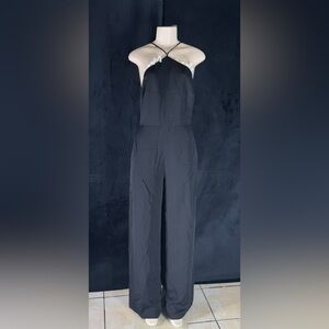 Alexander Wang Black Halter Wide-Leg Jumpsuit with Contrast Trim